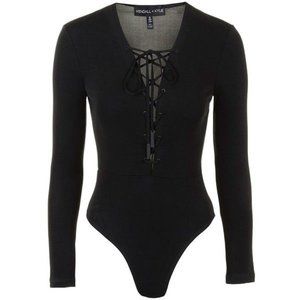 Kendall & Kylie Black Lace-Up Bodysuit